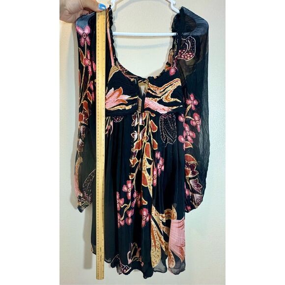 Anthropologie Let me Be Lined Babydoll Tie Back Black Floral Mini Dress XS - Picture 11 of 14